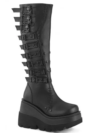 Shaker 232 Skull Buckle Wedge Knee High Boot