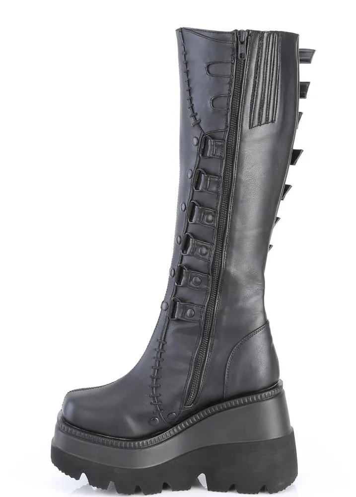 Shaker 232 Skull Buckle Wedge Knee High Boot