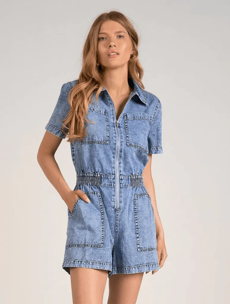 Short Sleeve Denim Romper