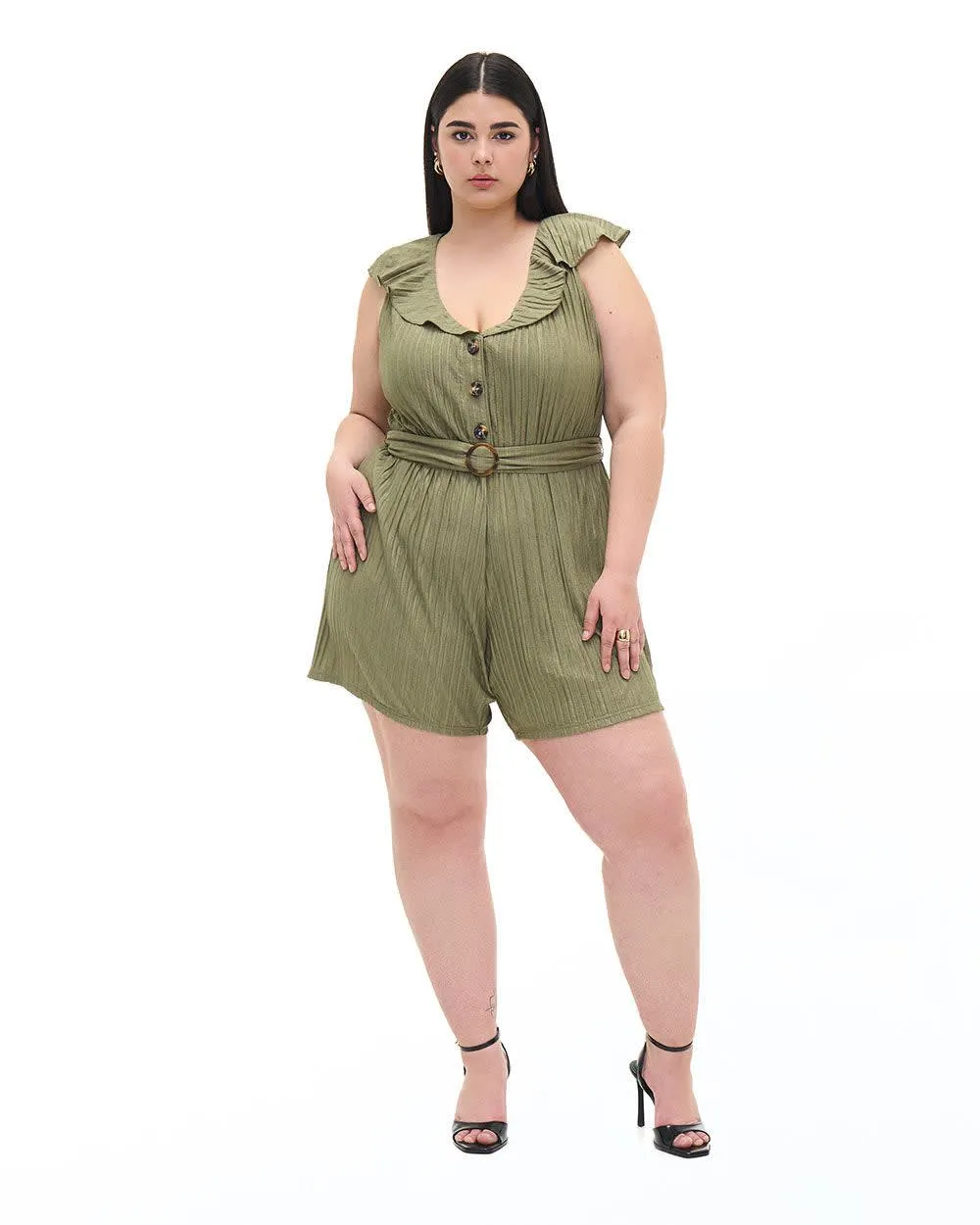Short Sleeveless Romper with Ruffles - Addition Elle