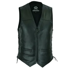 Side Lace Classic Mens Motorcycle Leather Vest Waistcoat with Zip in cowhide