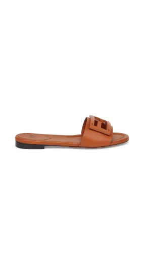 Signature Leather Slides - Brown