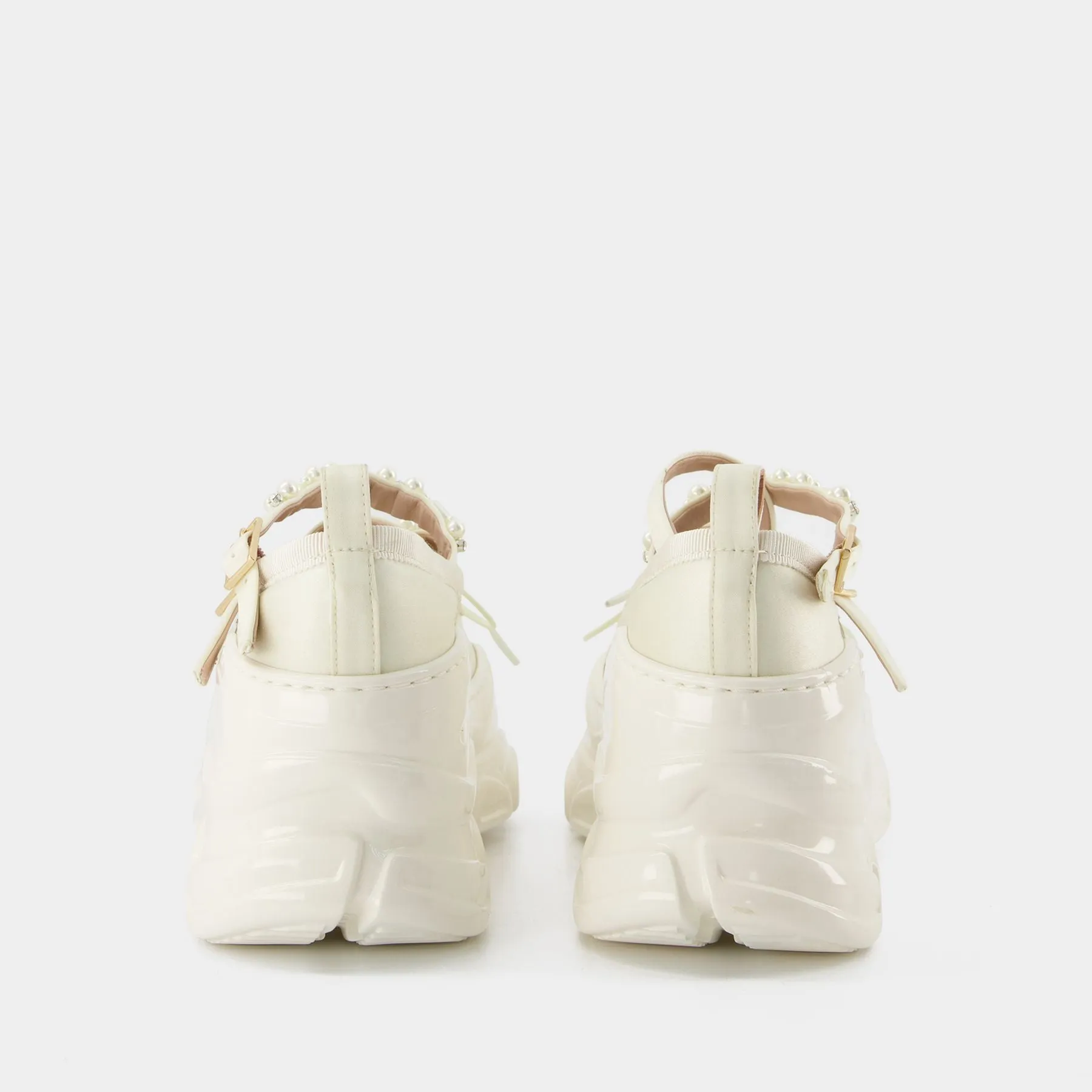 Simone Rocha  Beaded Criss-Cross Sneakers in Ivory Satin