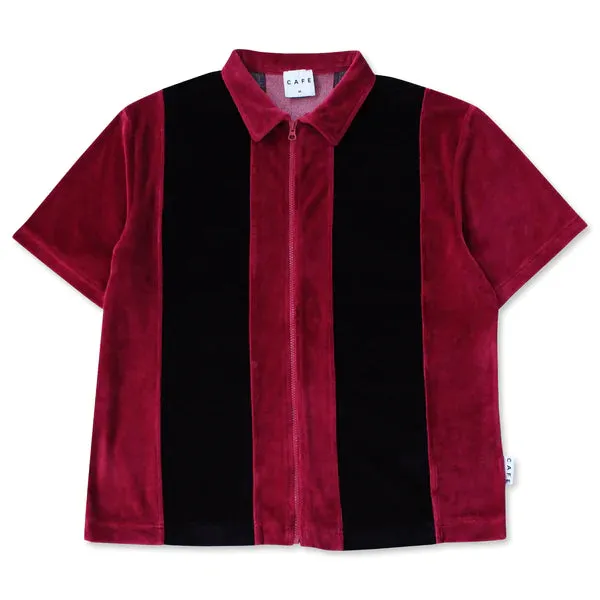 Skateboard Cafe Vertical Stripe Velour Shirt (Black/Burgundy/White)