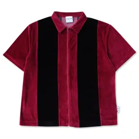 Skateboard Cafe Vertical Stripe Velour Shirt (Black/Burgundy/White)