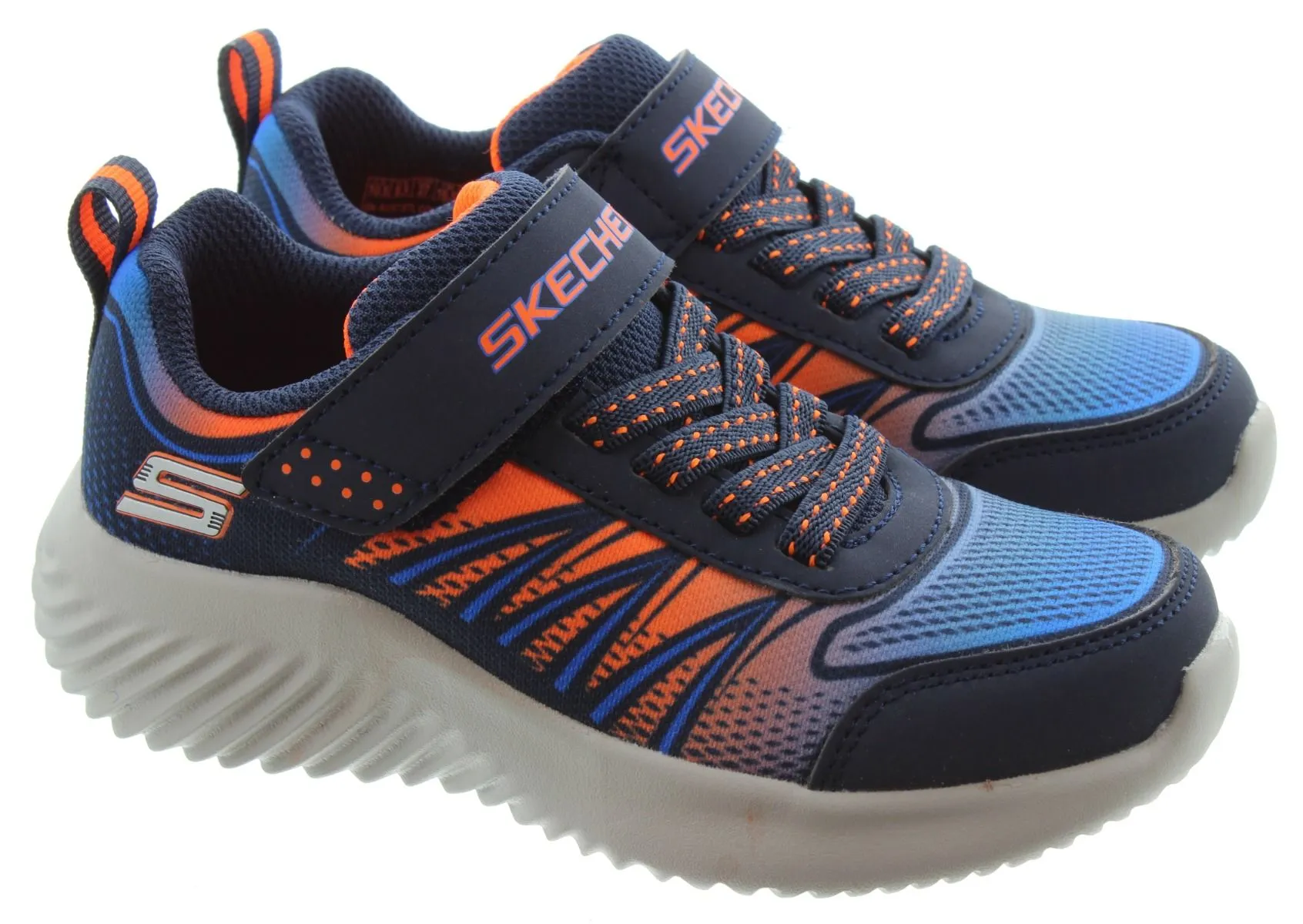 SKECHERS Kids 403737L Bounder Velcro Trainers in Navy/ Orange