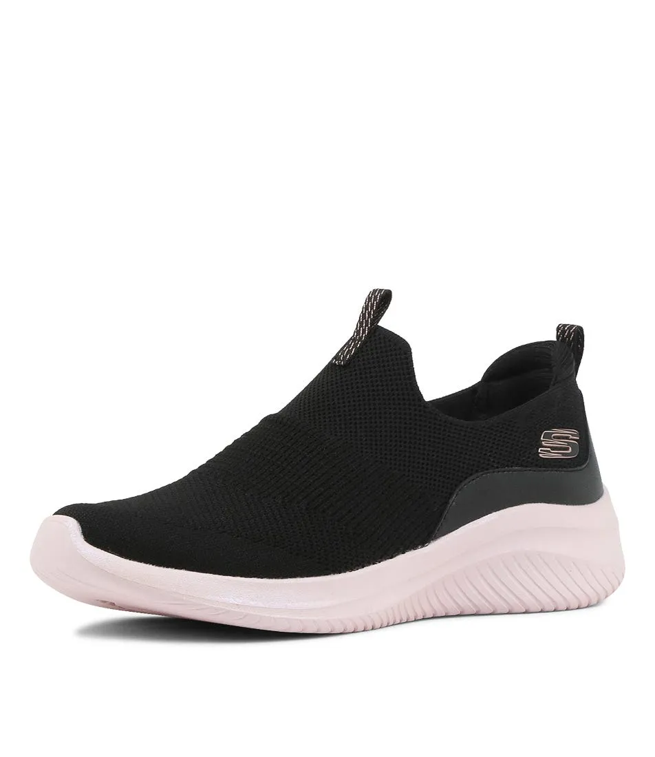 SKECHERS Ultra Flex 3.0 Black Light Pink Knit Sneakers