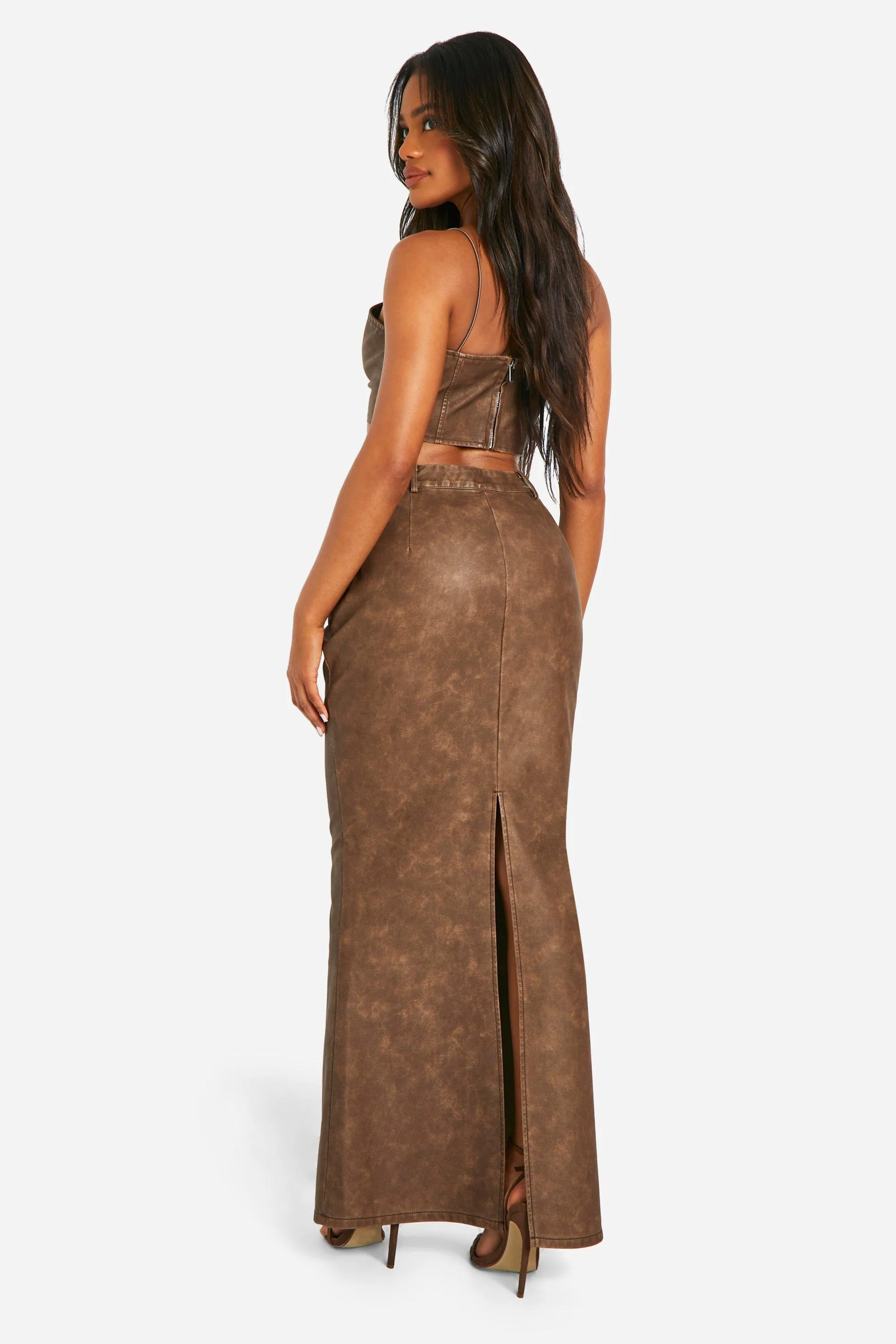 Skirt Co-ords | Washed Faux Leather Maxi Skirt | boohoo