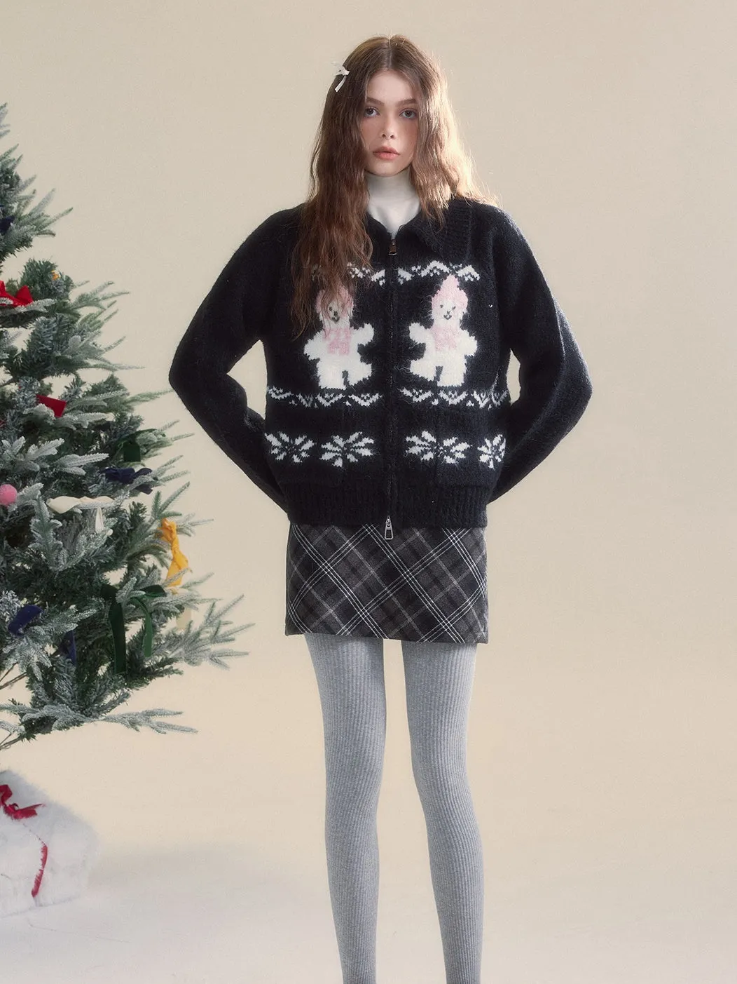 Snowman Fair Island Retro ZIP-Up Knitted Cardigan