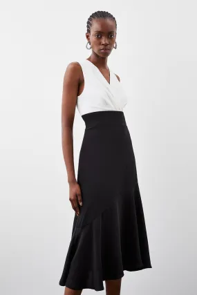 Soft Tailored Mono Sleeveless Wrap Front Midi Dress | Karen Millen