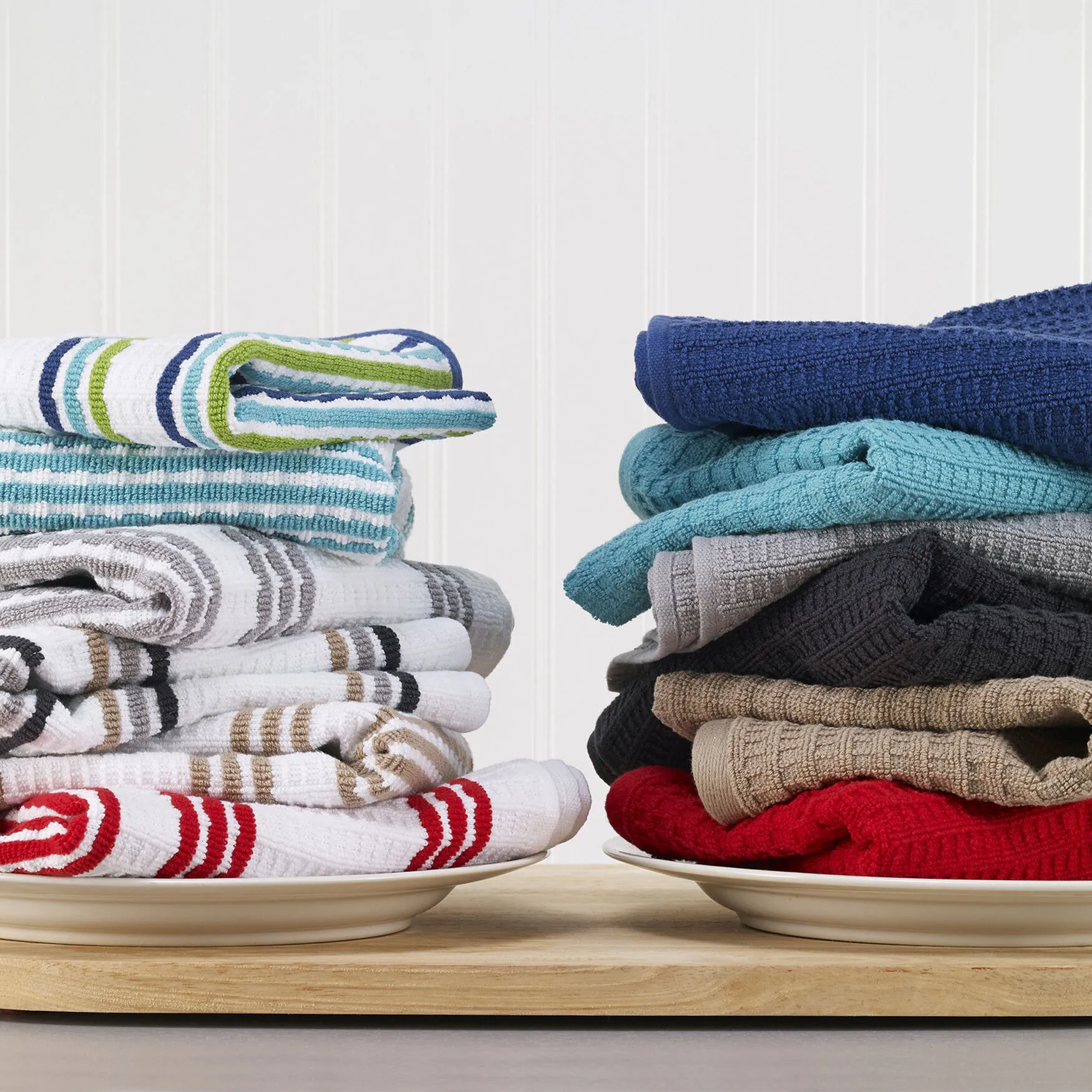 Solid & Stripe Waffle Terry Kitchen Towels, Set Of 4 Towel