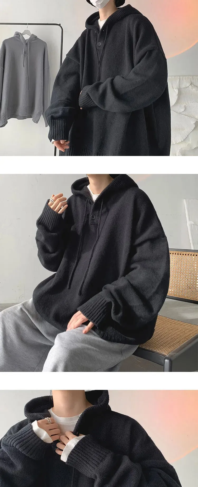 Solid Color Knitwear Pullover Hoodie