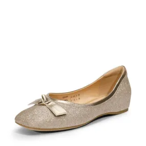 Square Toe Low Wedge Bow Flats