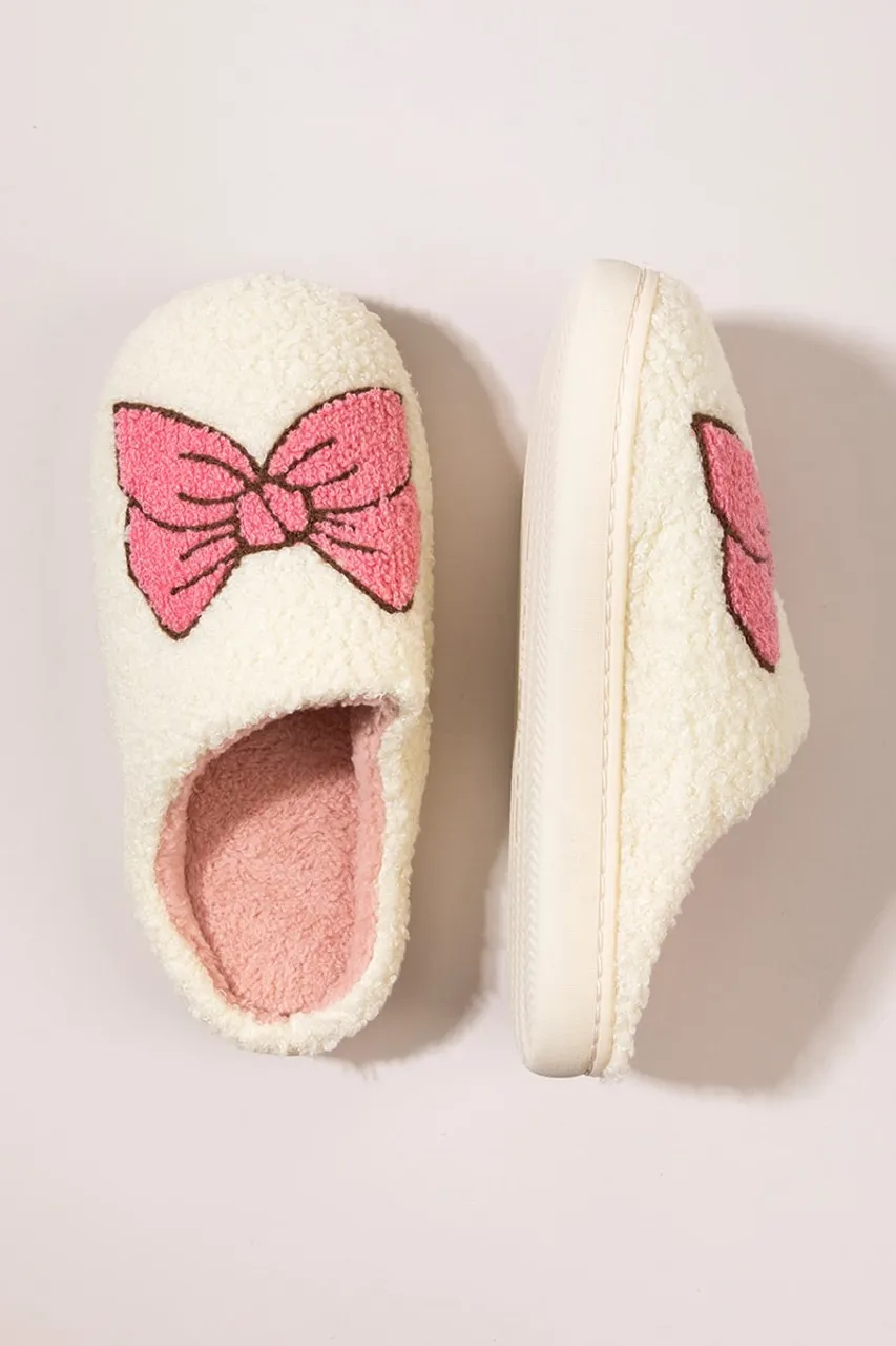 Stella Bow Graphic Fuzzy Slipper