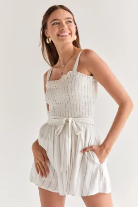 Stella Smocked Bow Waist Striped Romper