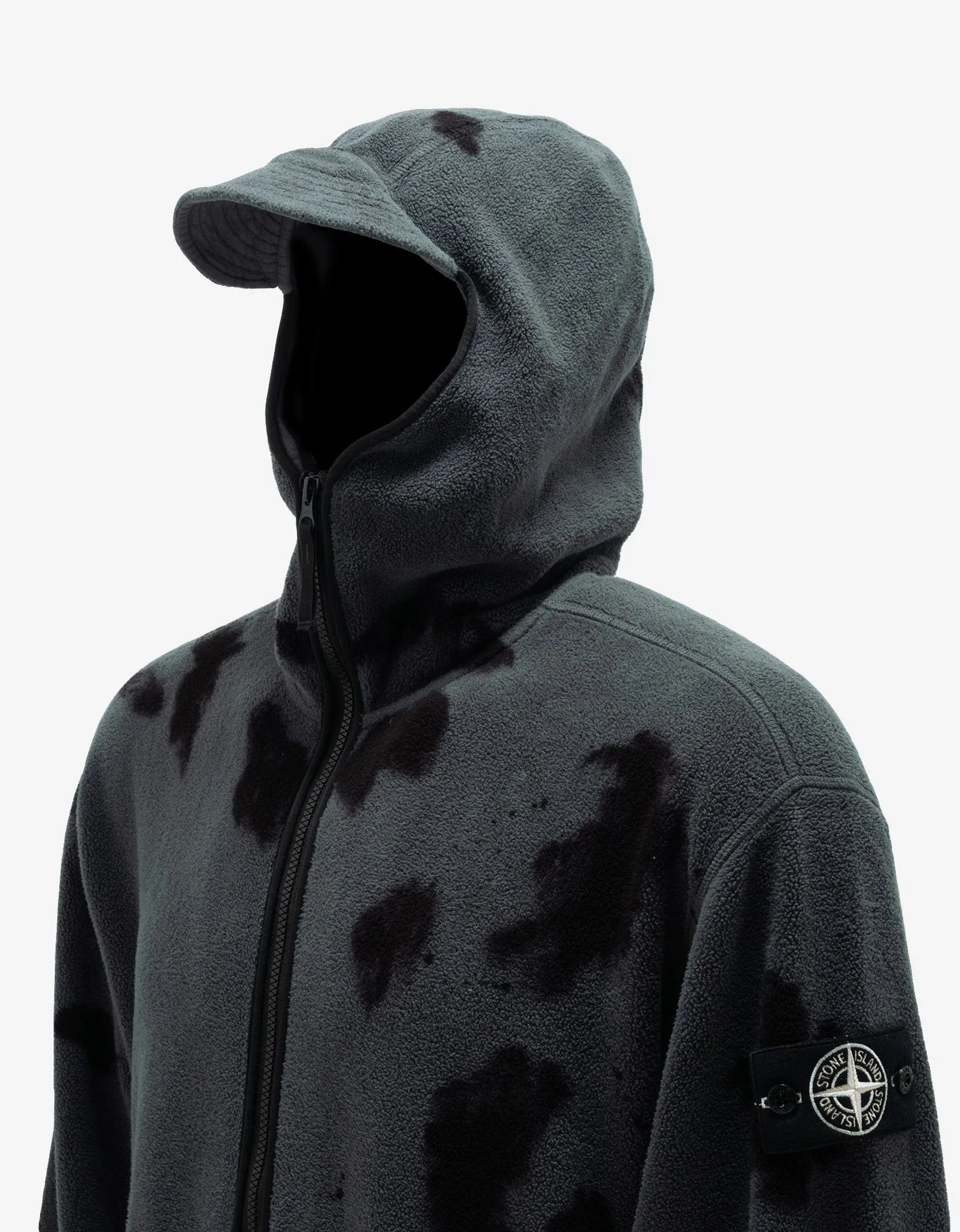Stone Island Grey Garment Dyed Fleece Zip Hoodie