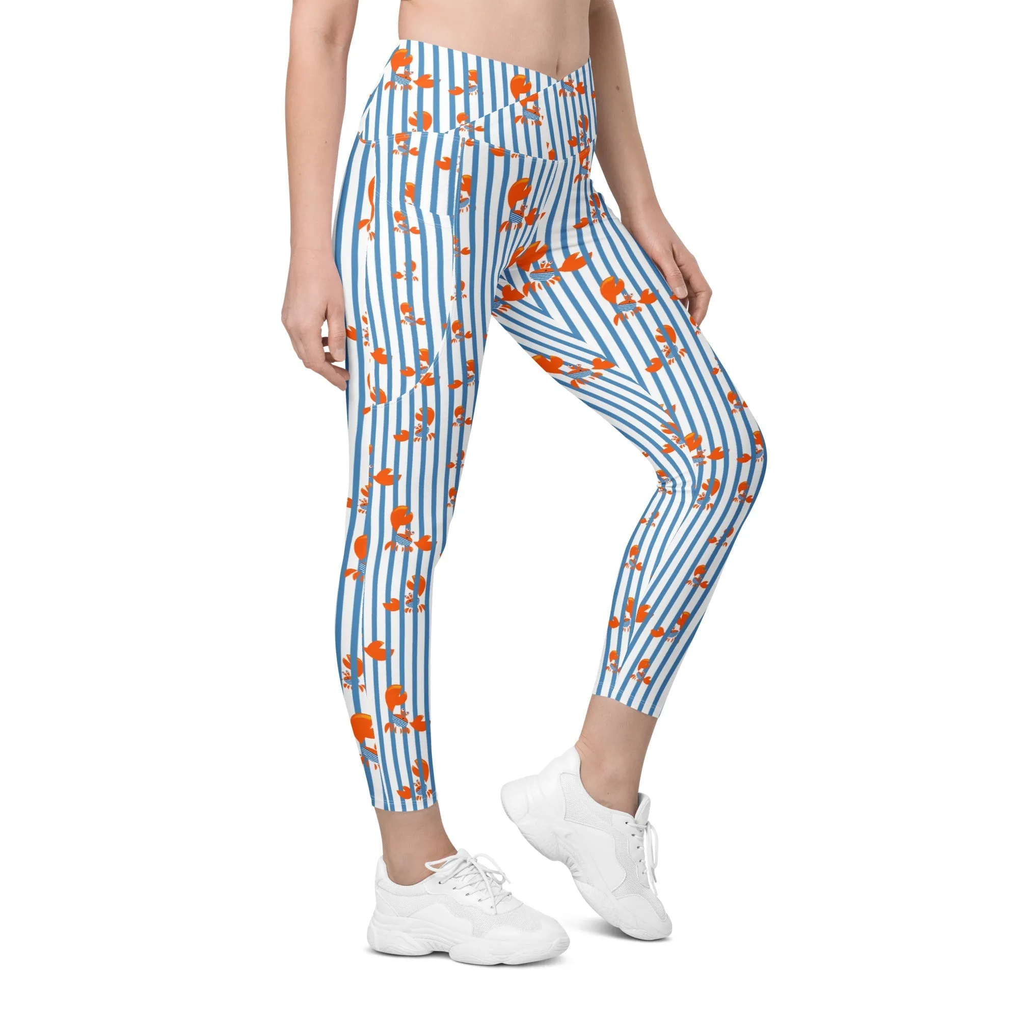 Stripes & Crabs Crossover Leggings With Pockets
