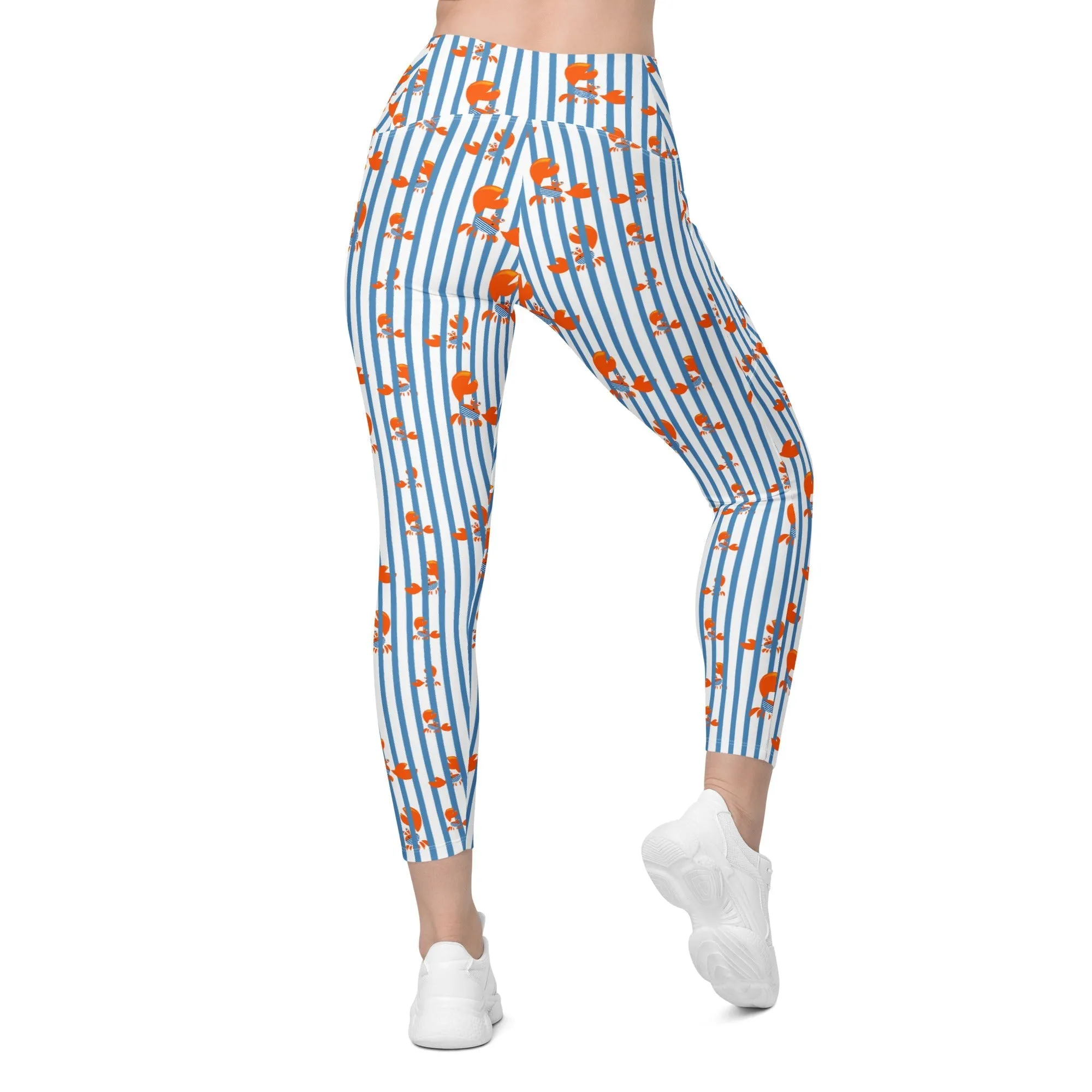 Stripes & Crabs Crossover Leggings With Pockets