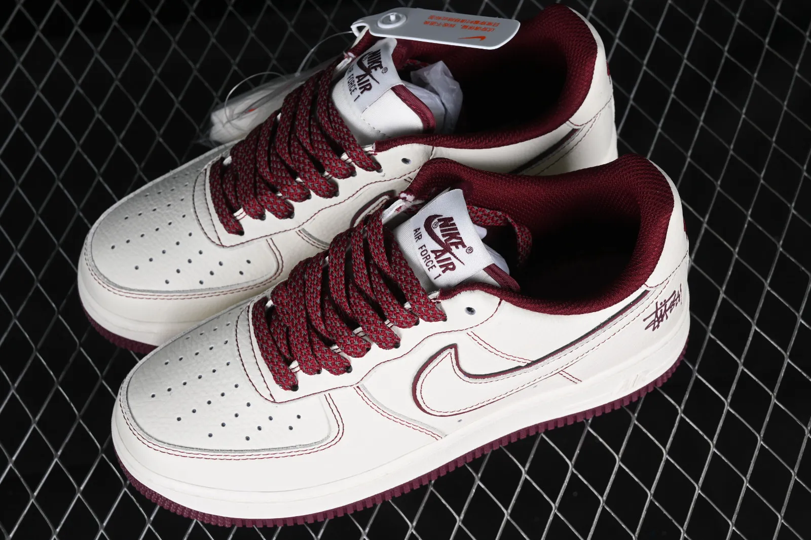 Stussy x Nike Air Force 1 Low Off White Dark Red UN1635-555