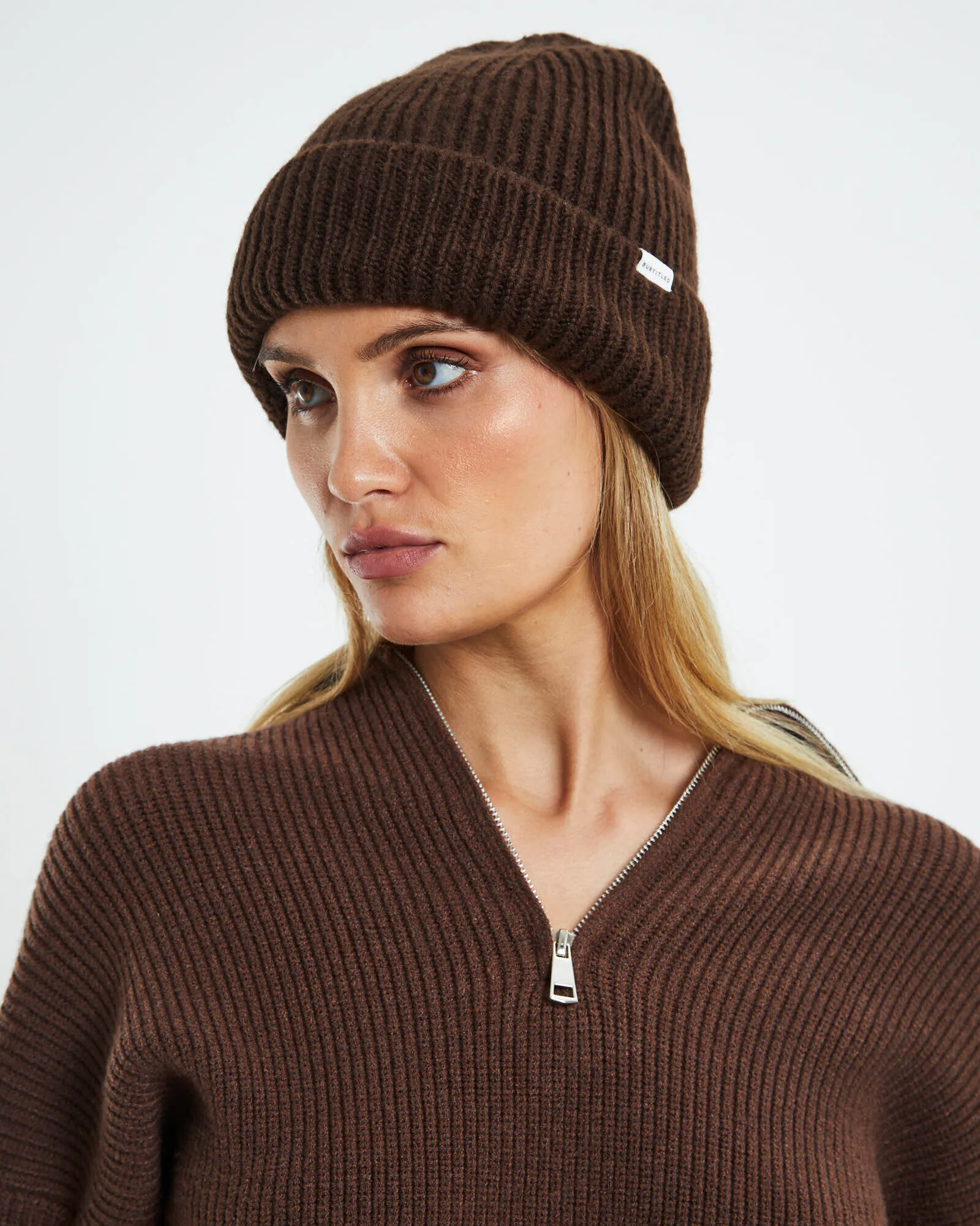 Subtitled Bonnie Beanie Chocolate Brown