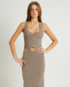 Subtitled Kelse Knitted Button Vest - Brown | SurfStitch