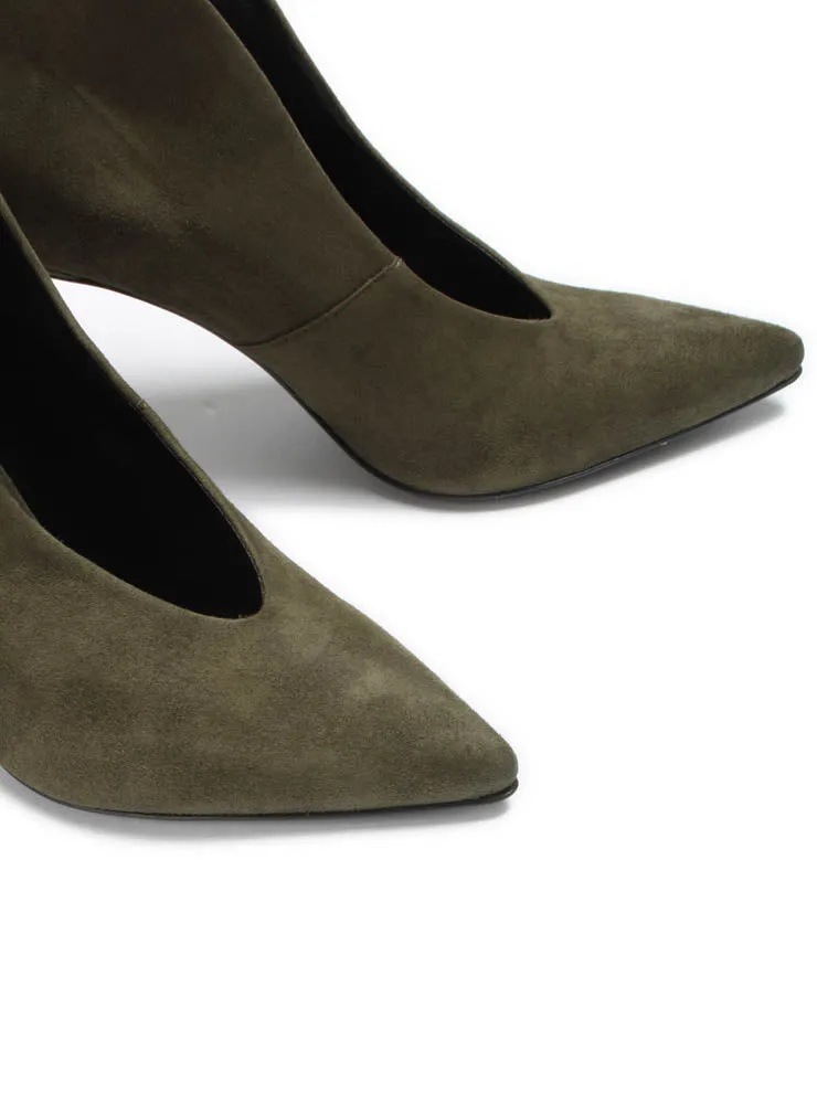 Suede Boot Style Heels in Army