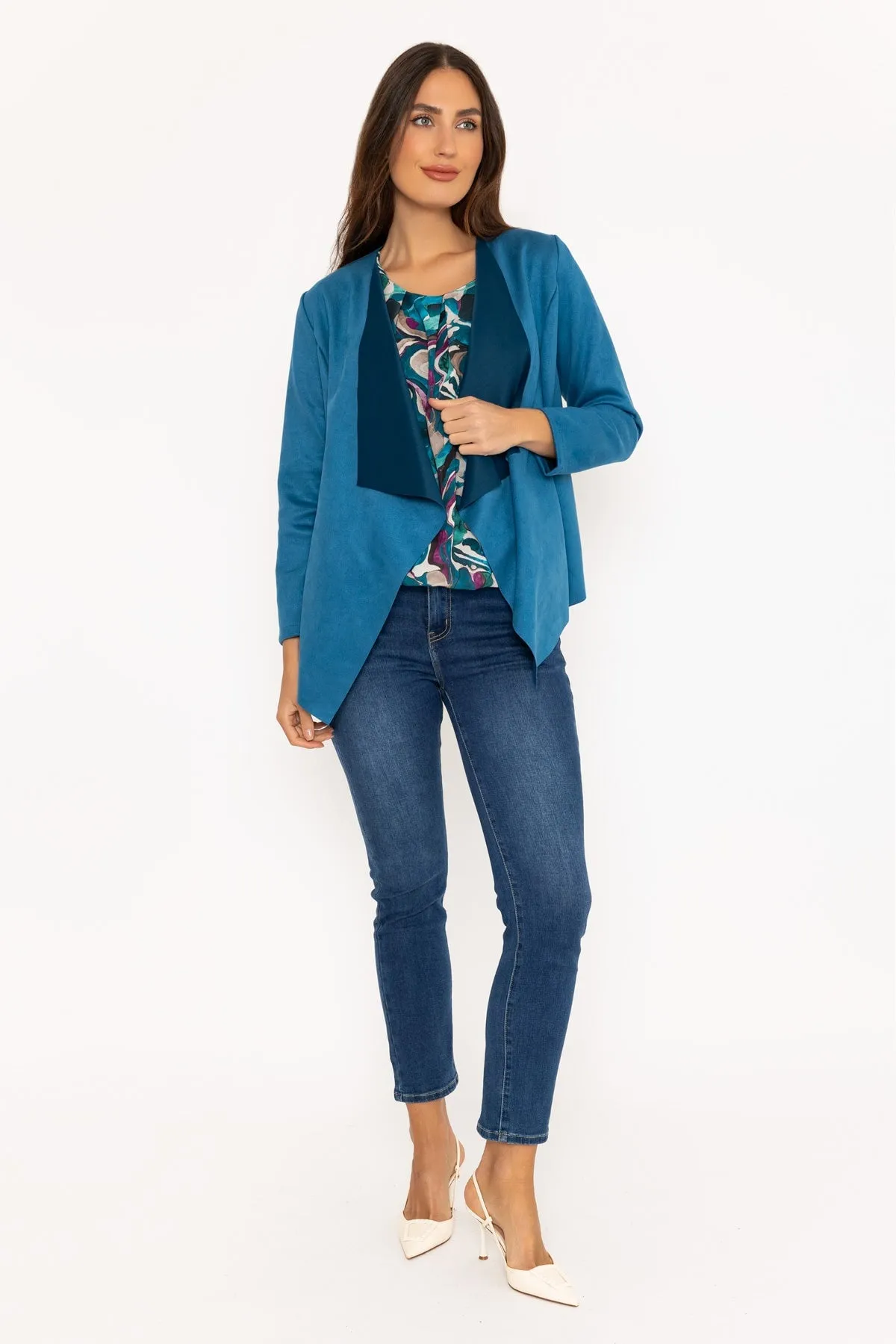 Suede Waterfall Jacket in Teal