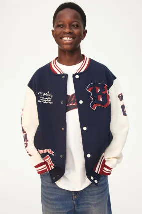 Sweatshirt baseball jacket - Long sleeve - Regular length - Navy blue/Boston - Kids | H&M GB