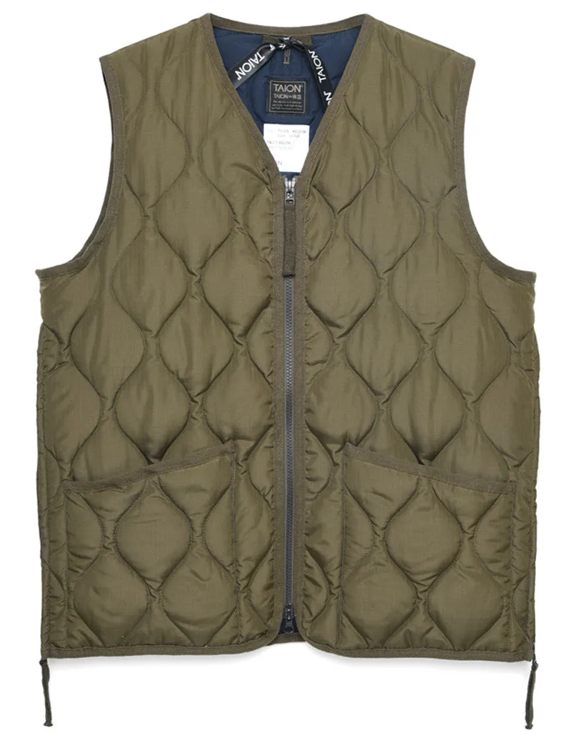 Taion Military Zip V Neck Down Vest Dark Olive
