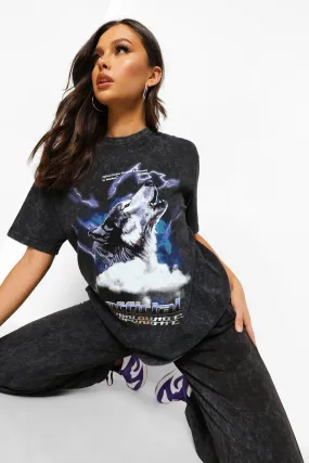 Tall Acid Wash T-shirt And Jogger Tracksuit