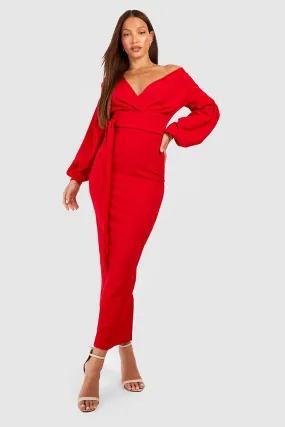 Tall Off The Shoulder Wrap Maxi Bodycon Dress