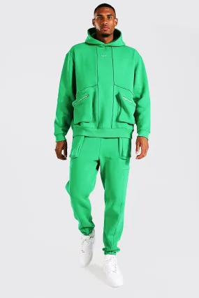 Tall Oversized Man Piping Utility Tracksuit | boohooMAN UK