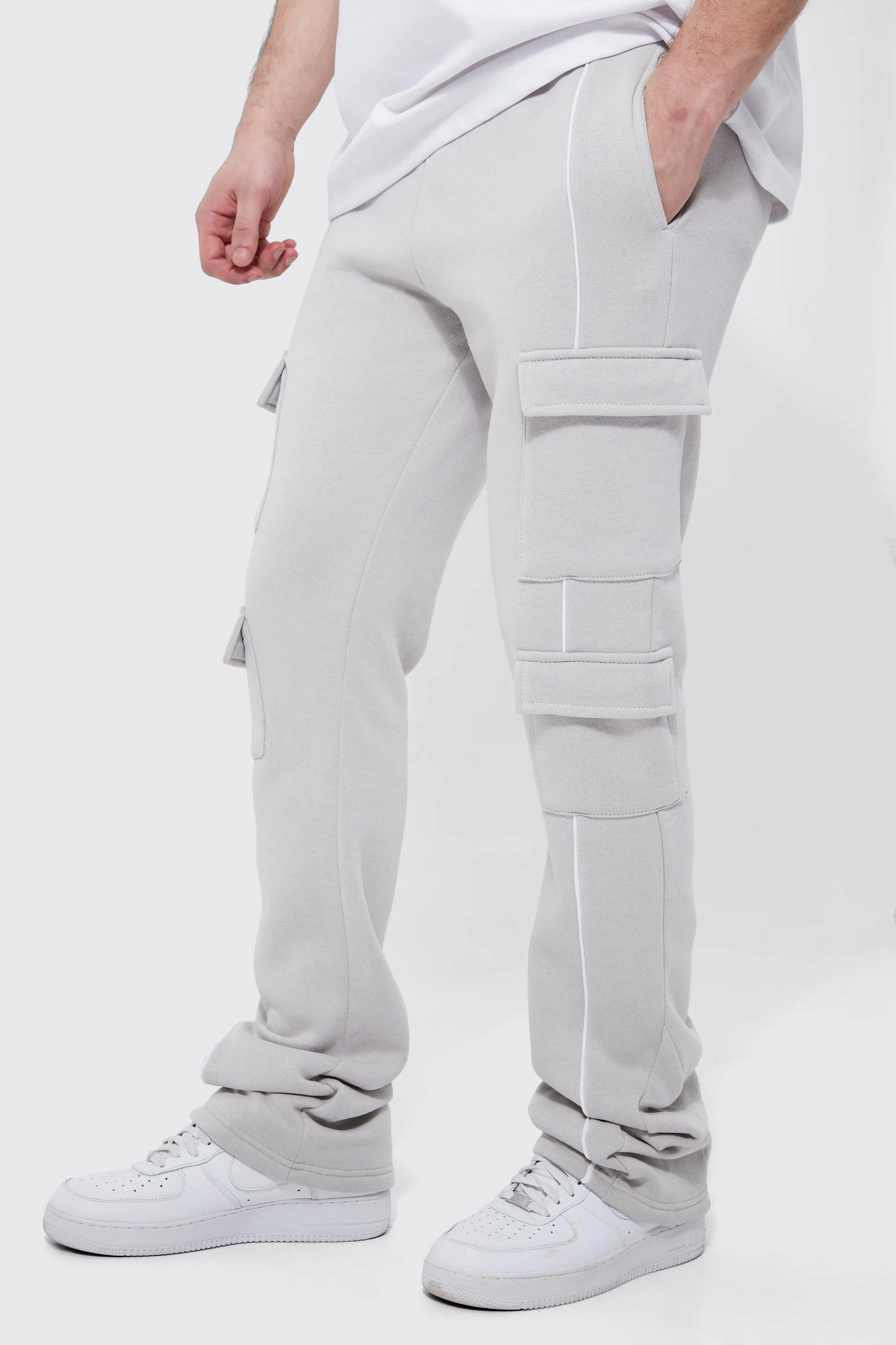 Tall Stacked Flare Gusset Top Stitch Joggers | boohooMAN UK