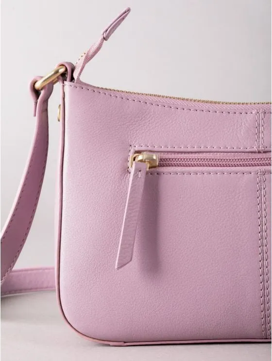 Tarnbeck Curved Leather Cross Body Bag in Dusky Pink