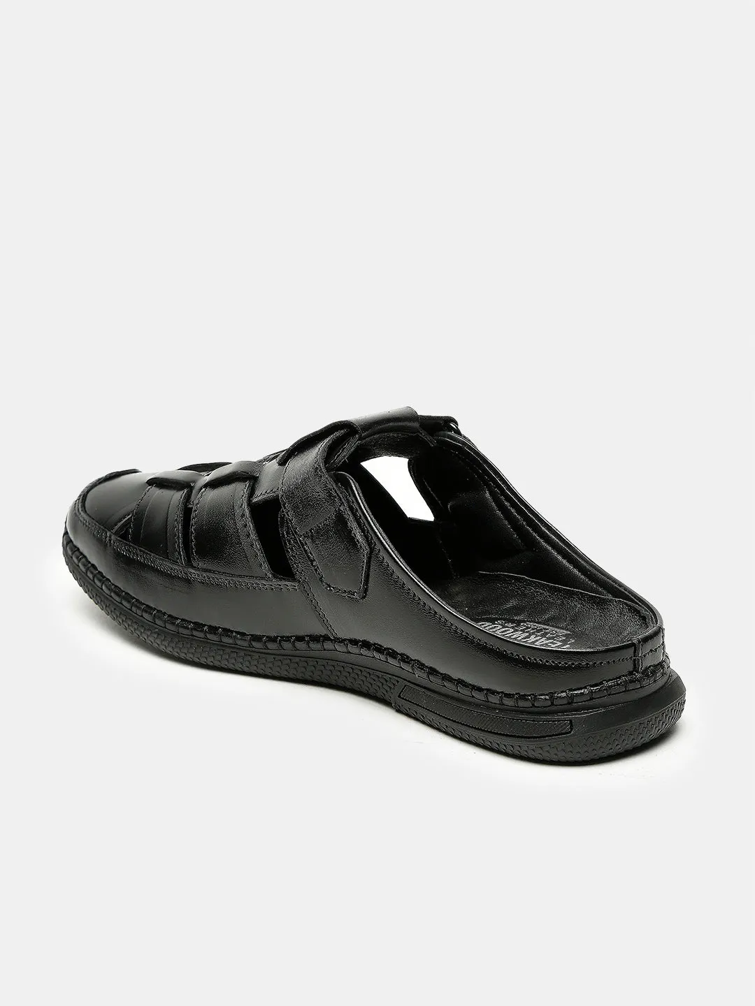 Teakwood Men's Real Leather Black Sandals