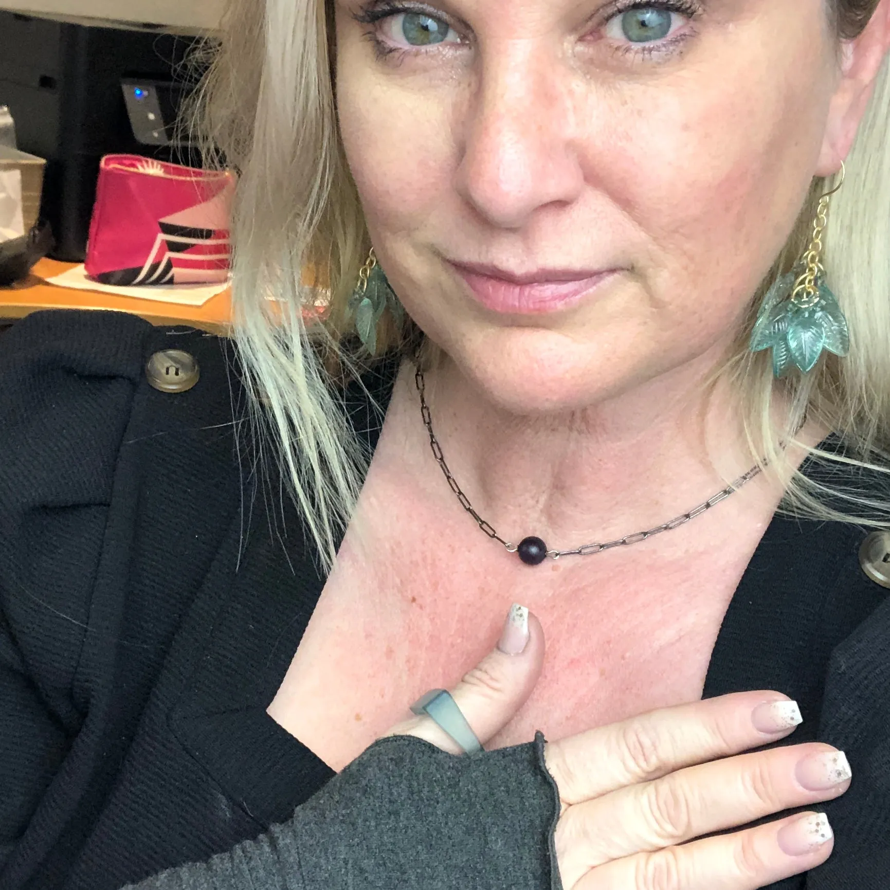 Teal Leaf Cluster Drop Earrings