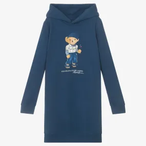 Teen Girls Blue Polo Bear Hoodie Dress