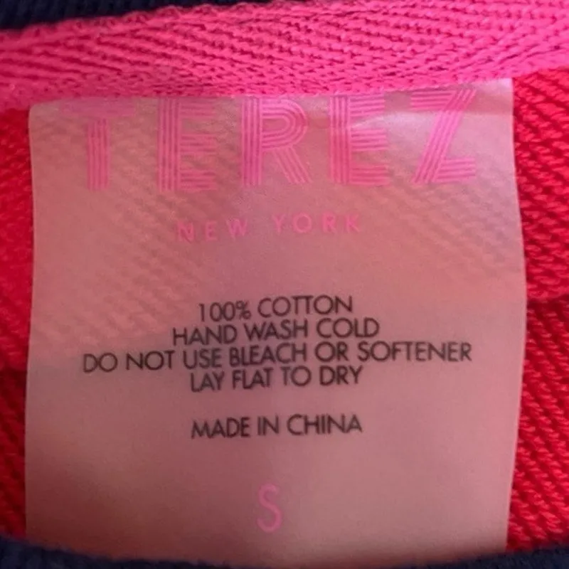 Terez Cotton Pink Red Blue Crew Neck Colorblock Pullover Sweatshirt Top Size S