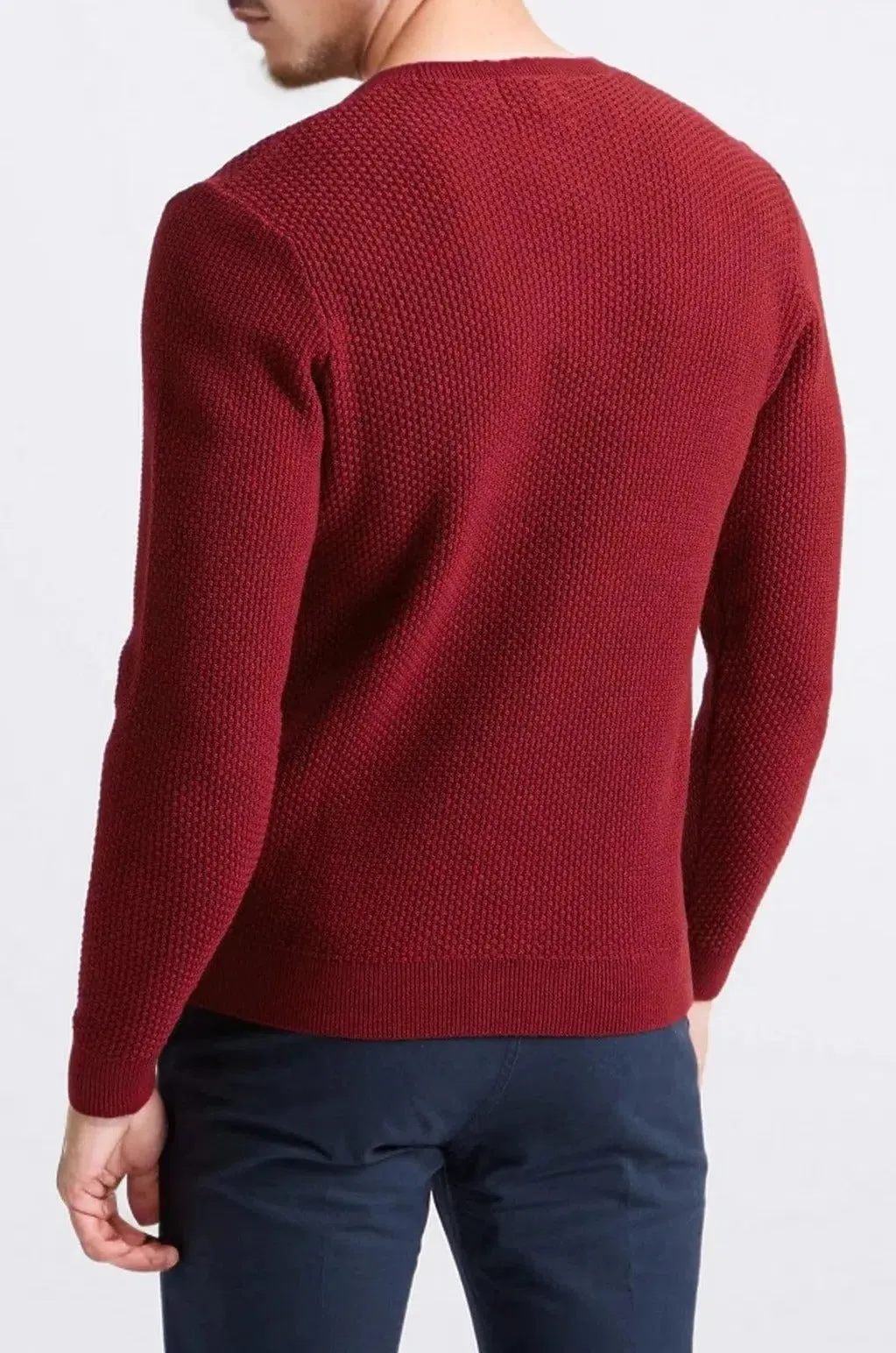 Textured Cotton Crew Neck Jumper