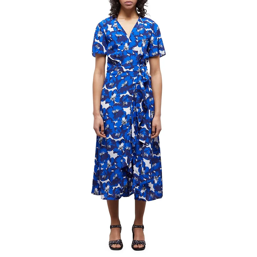 The Kooples Printed Silk Midi Wrap Dress