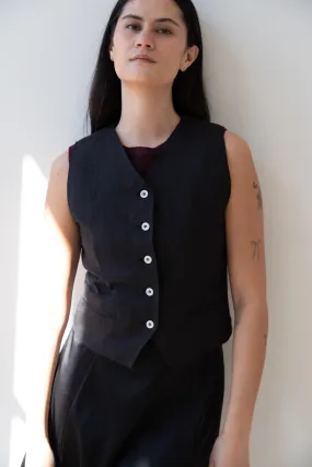 The Loom | Linen Vest in Black Linen