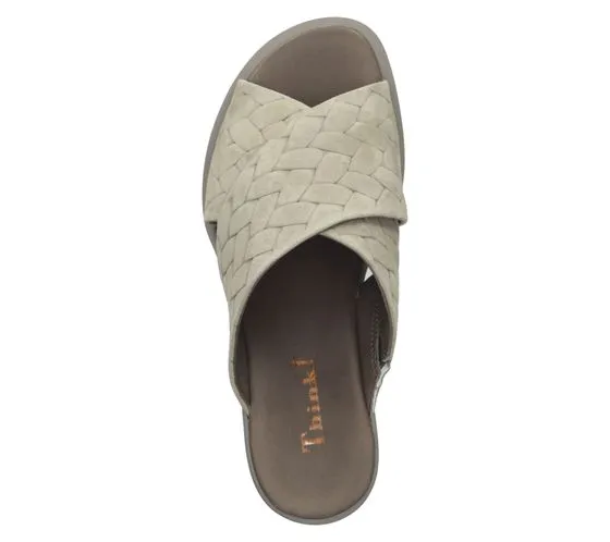 Think! Mules pour femmes, sandales en cuir véritable, pantoufles aspect tressé, chaussures à enfiler 3-000594-7000 vert