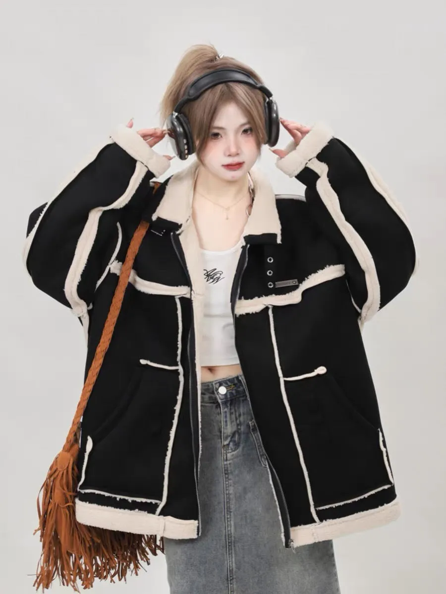 This year's popular suede fur all-in-one jacket for women in winter 2023 new thickened lamb wool cotton-padded clothes A3341
