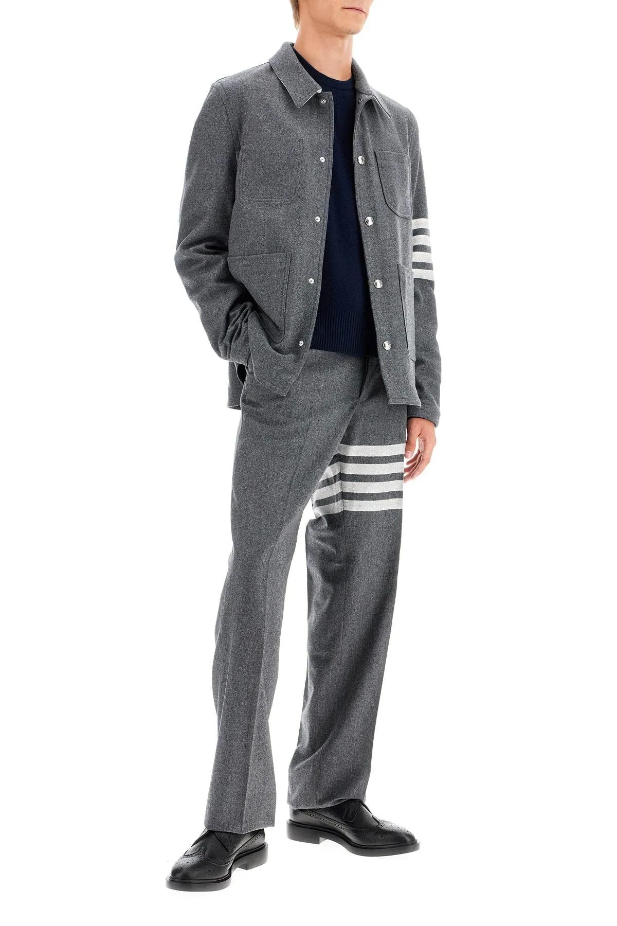 Thom Browne    Thom Browne Wool Piqué Crewneck Pullover