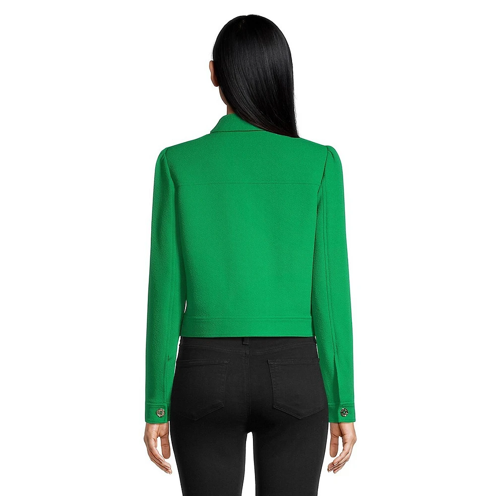 Tommy Hilfiger Long Puff-Sleeve Buttoned Cropped Jacket