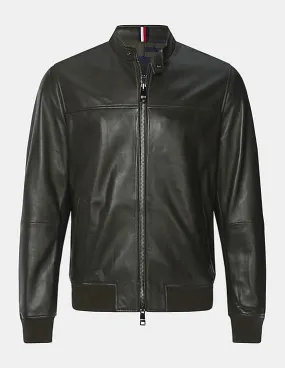 Tommy Hilfiger Men Dark Green Nappa Harrington Leather Jacket