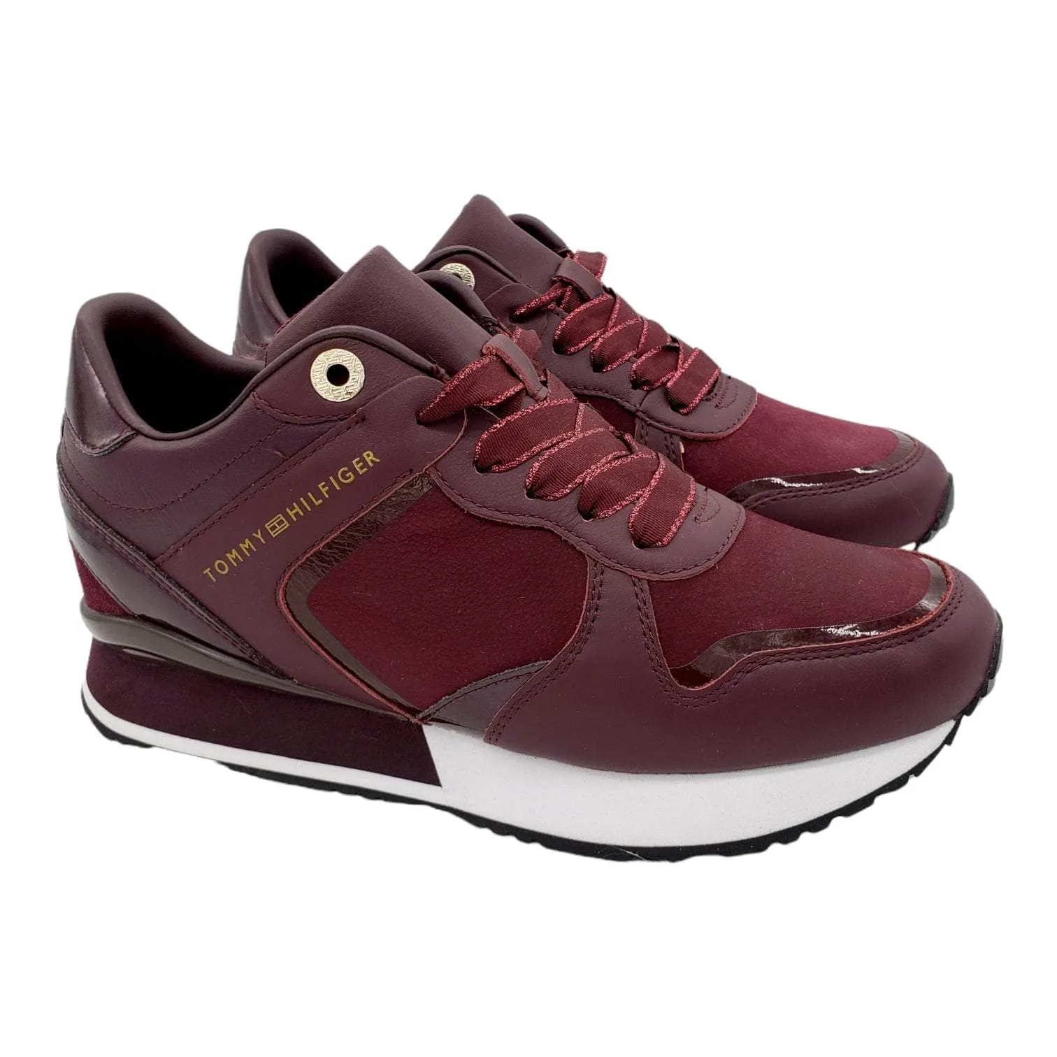 Tommy Hilfiger Wine Leather & Suede Trainers