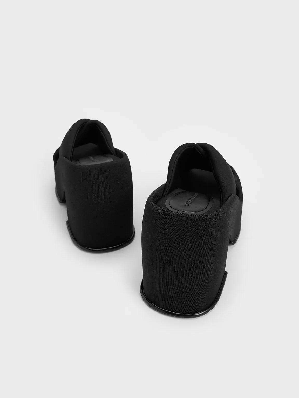 Toni Puffy-Strap Crossover Platform Mules - Black Textured