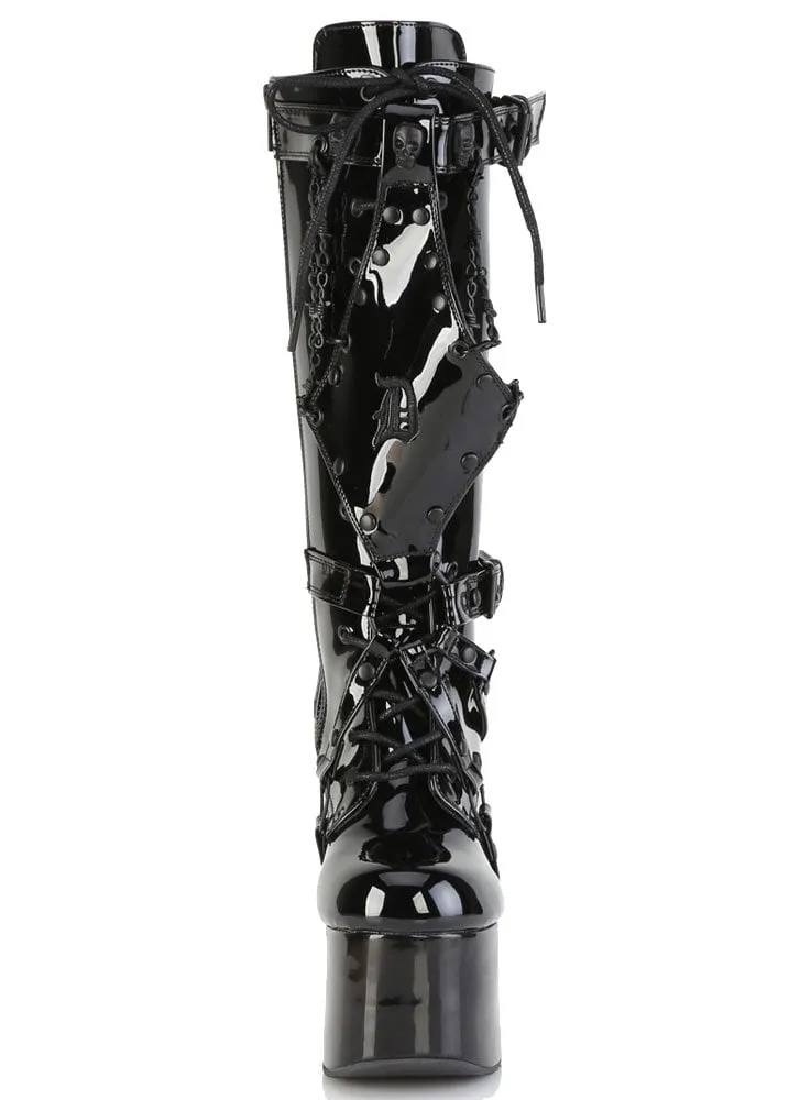 Torment 218 Patent Skull Stud Platform Boot