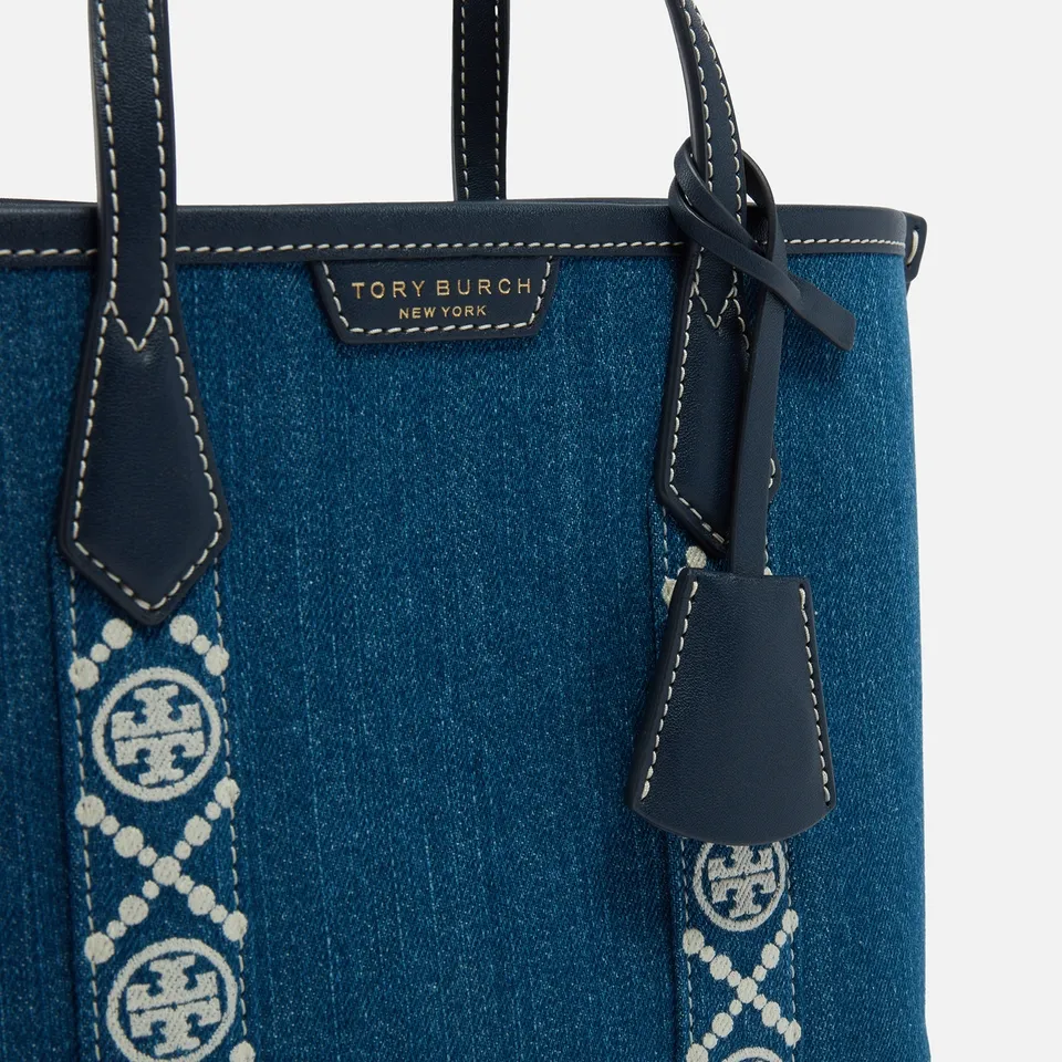 Tory Burch Perry Denim Triple-Compartment Small Tote Bag | Coggles